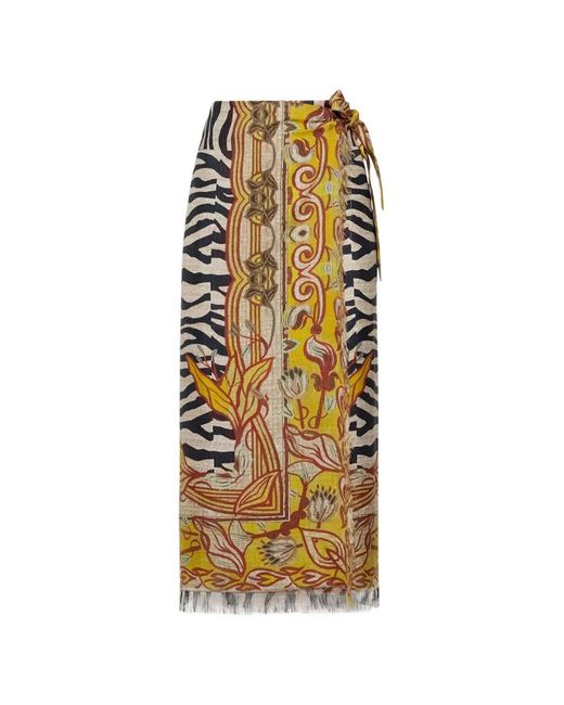 Pierre Louis Mascia Metallic Aloe Zebra Stripe Floral Wrap Skirt