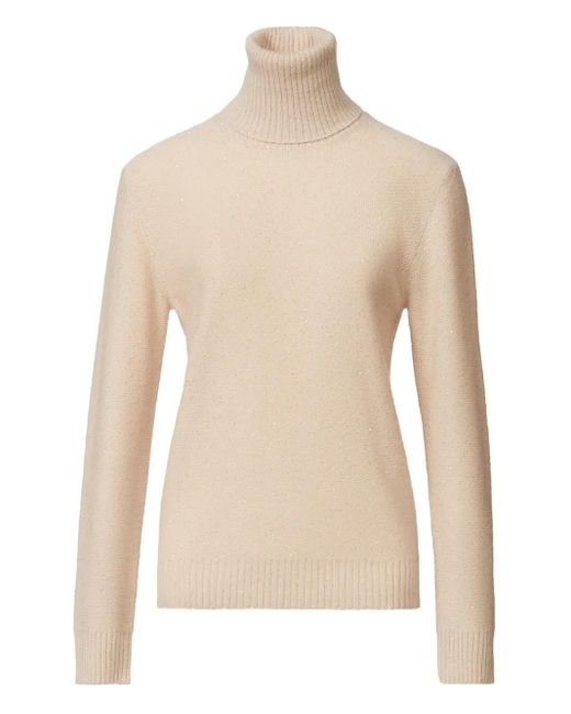 Fabiana Filippi Natural Sequin-Embellished Roll-Neck Jumper