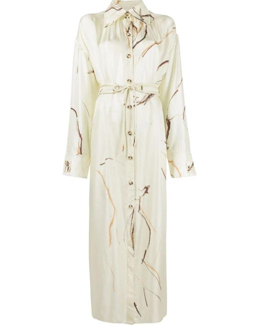 Nanushka White Abstract-Print Silk Shirt Dress