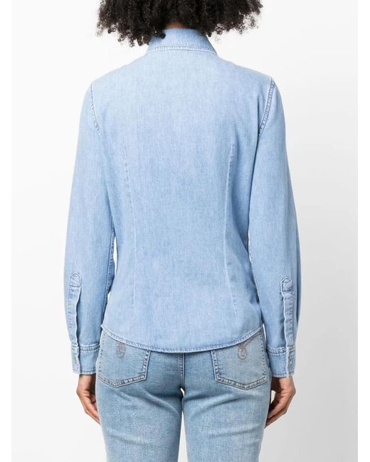 Moschino Blue Ruffled Washed-Denim Shirt