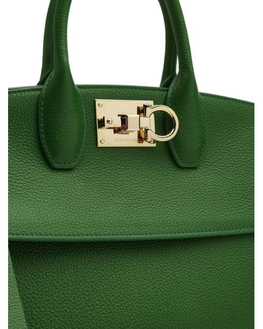 Ferragamo Green Small Studio Leather Tote Bag