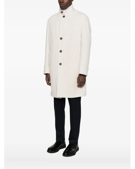 Eleventy White High-Neck Buttoned Coat for men