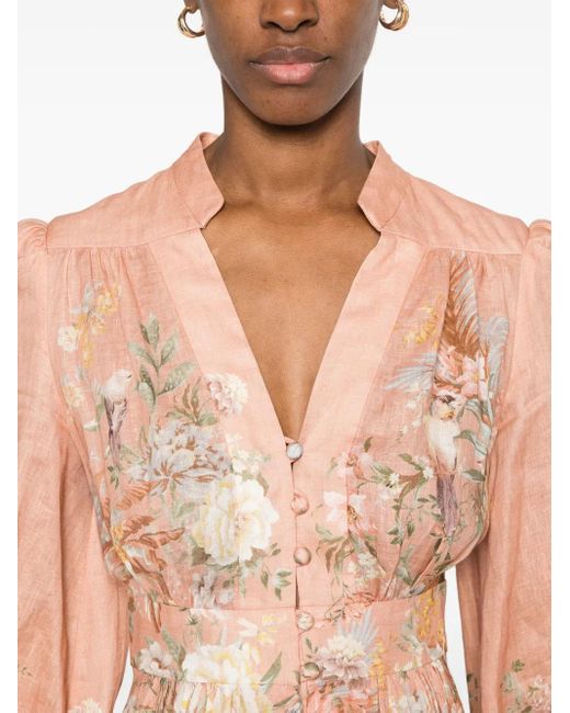 Zimmermann Pink Peach Tallow Plunge Mini Dress