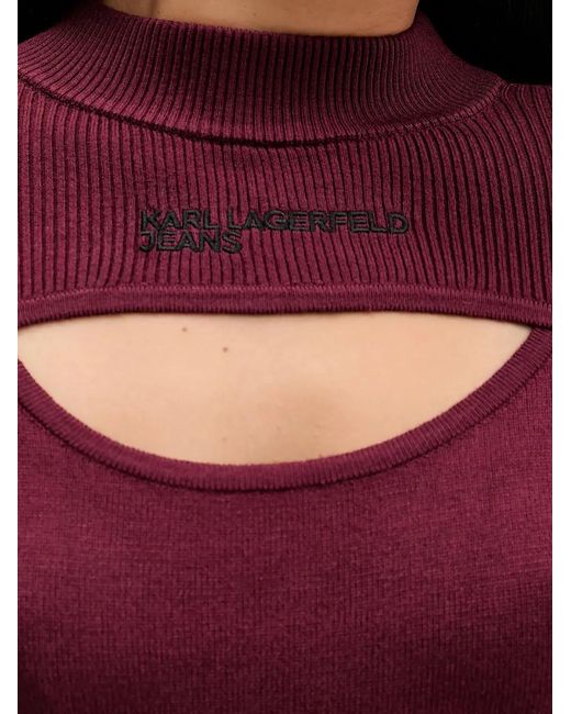 Karl Lagerfeld Red Cut-Out Ribbed-Knit Mini Dress