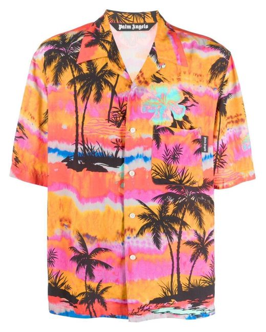 Camicia con stampa Palm Tree di Palm Angels in Pink da Uomo