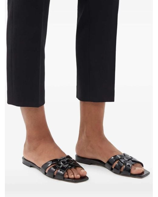 Saint Laurent Black Square-Toe Sandals