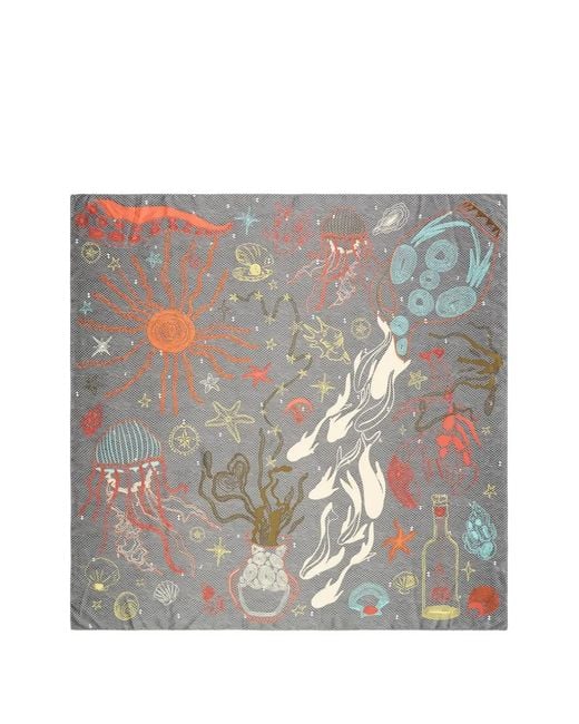 Bimba Y Lola Gray Ocean-Print Square Scarf