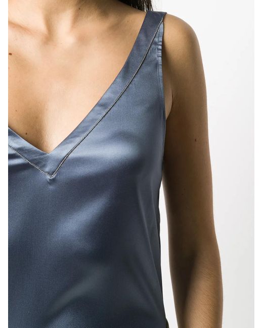 Brunello Cucinelli Blue Metallic Sleeveless Blouse