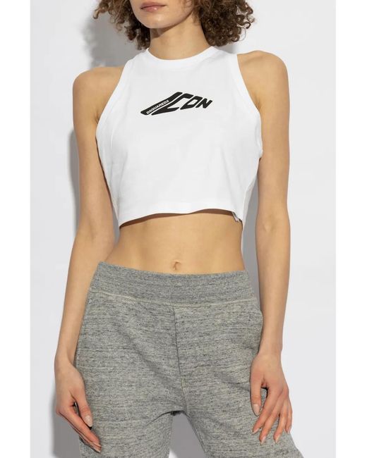 DSquared² White D2 Logo-Print Top