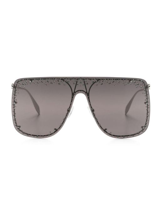Alexander McQueen Gray Rhinestone-embellished Shield-frame Sunglasses