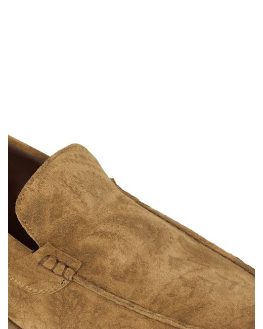 Etro Brown Printed Suede Slip-On Shoes for men