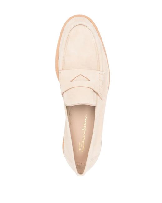 Santoni Natural Almond-Toe Suede Loafers