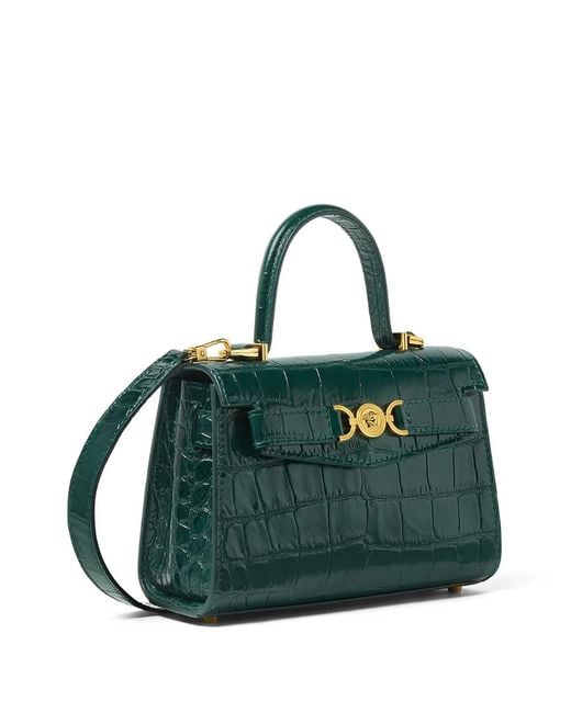 Versace Green Medusa 95' Small Croc-Effect Top-Handle Bag