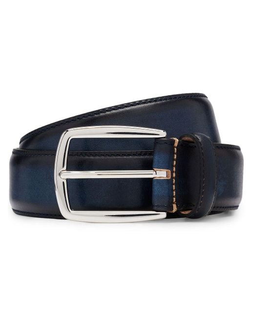 Boss Blue Contrast-stitch Leather Belt for men