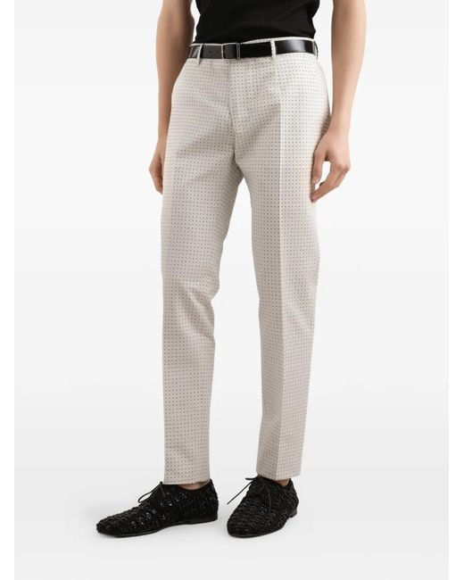 Dolce & Gabbana White Jacquard-Pattern Trousers for men