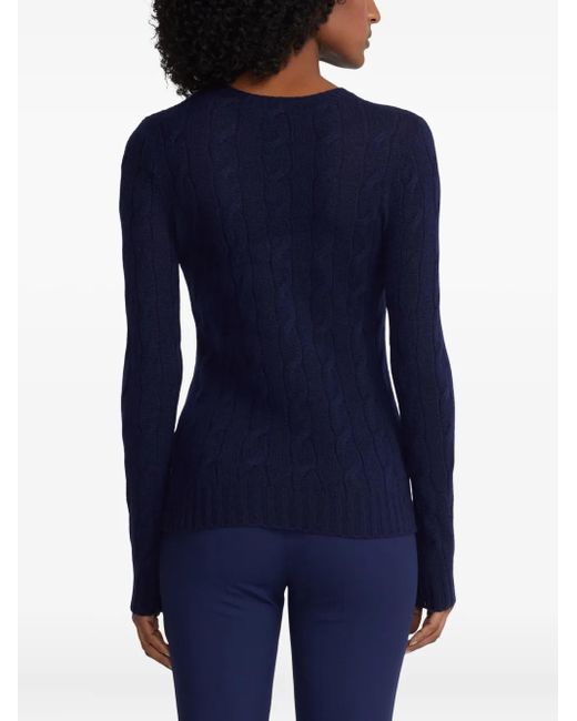 Ralph Lauren Blue Cable-Knit Cashmere Crewneck Sweater