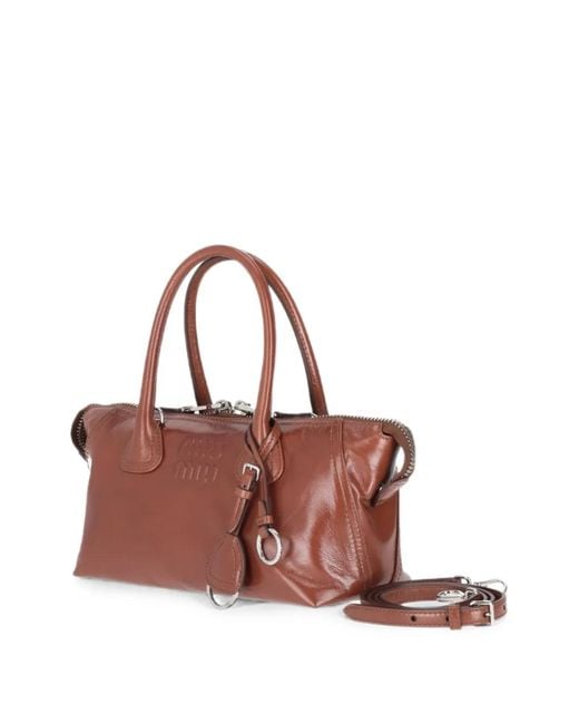 Miu Miu Pink Logo-Embossed Leather Tote Bag