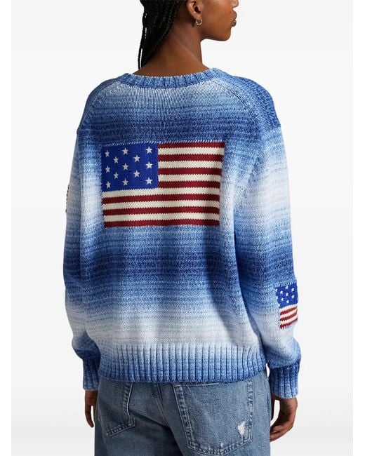 Polo Ralph Lauren Blue Flag-Motif Cotton Sweater