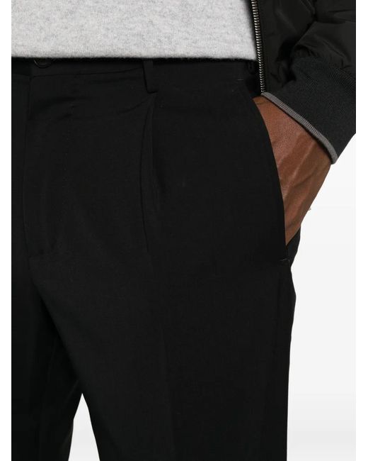 Incotex Black Pleated Tailored Trousers for men