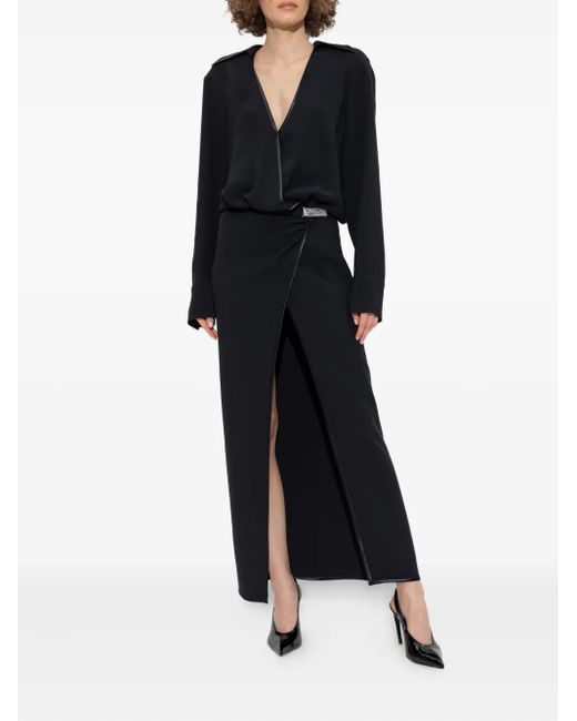 The Attico Black Wrap-Front Split Maxi Dress