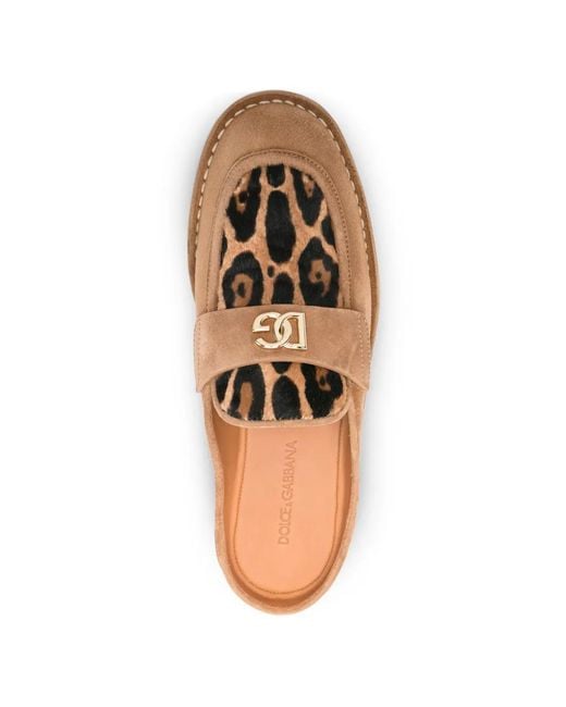 Dolce & Gabbana Brown Logo Leopard-Print Mules