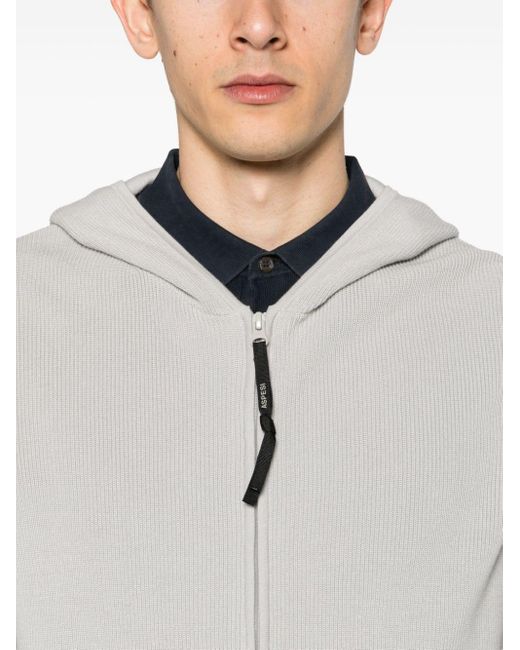 Aspesi Gray Zip-up Ribbed-knit Hoodie for men