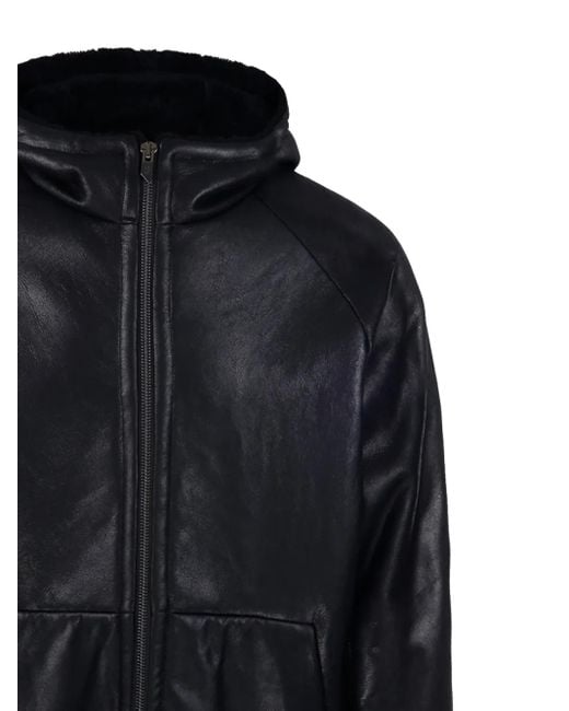 Salvatore Santoro Black Hooded Leather Jacket for men