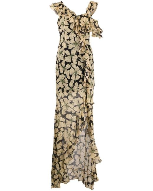 De La Vali Metallic Serena Floral-print Maxi Dress