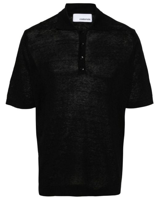 Costumein Black Knitted Polo Shirt for men
