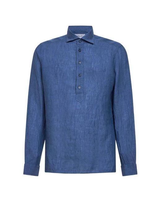 D4.0 Blue Polo Boutonné À Manches Longues for men