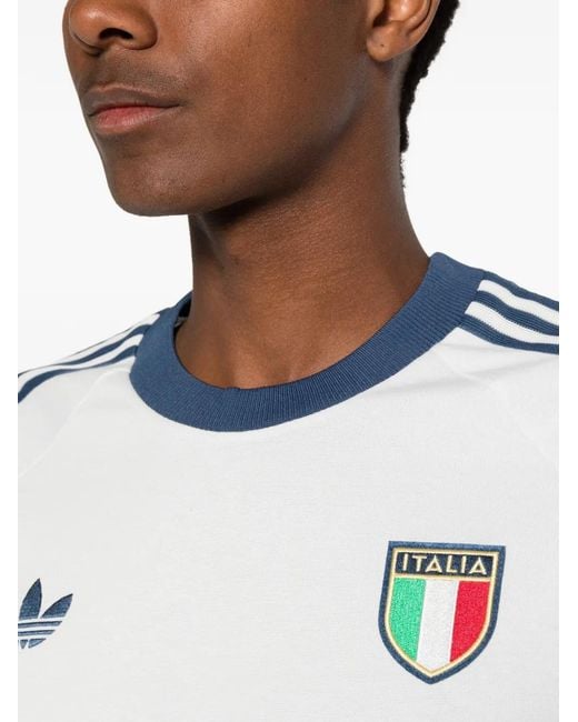 Adidas Blue X Italia Three-Stripe Crew-Neck T-Shirt for men