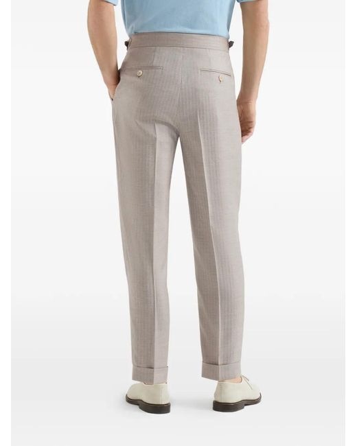 Brunello Cucinelli Gray Pantalon En Cachemire Et Soie À Chevrons Avec Double Plis Et Pattes À La Taille for men
