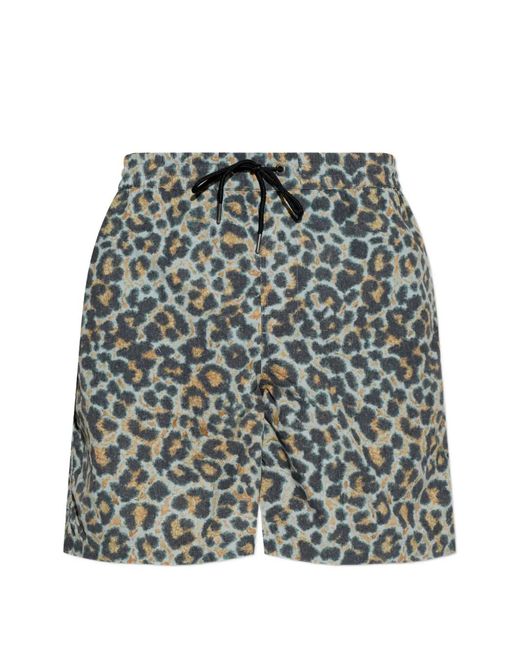 AllSaints Gray Silesia Leopard-Print Swim Shorts for men