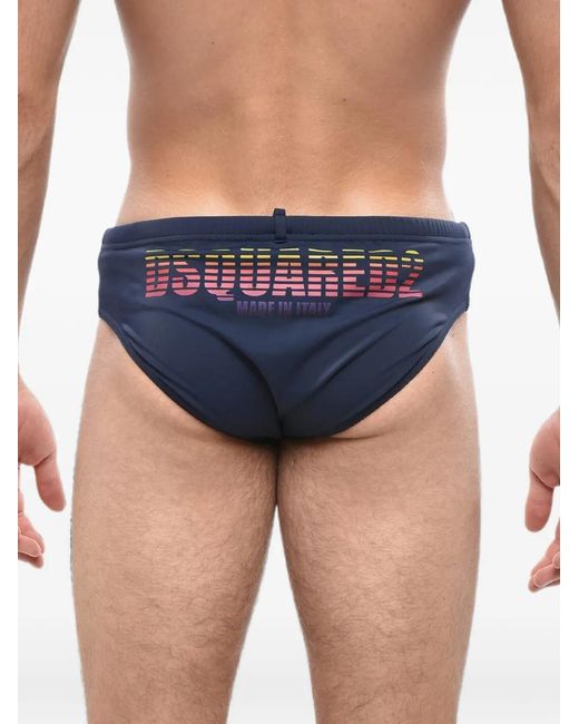DSquared² Blue Logo-Print Elasticated Swim Briefs for men