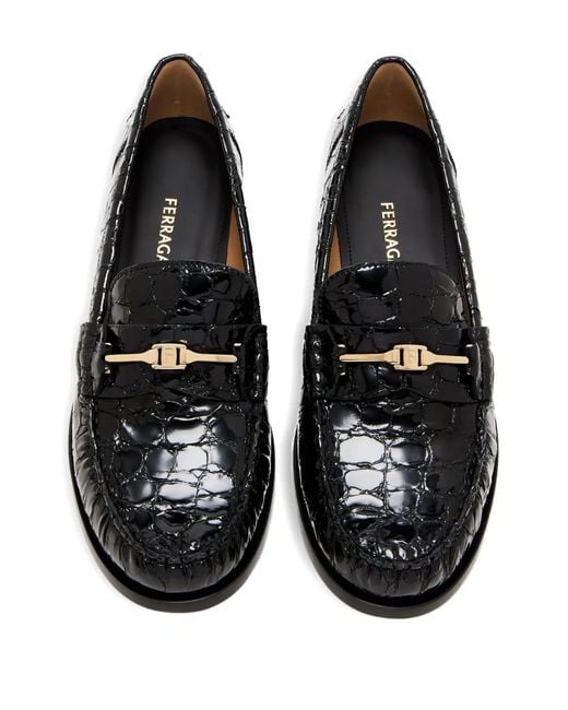 Ferragamo Black Croc-Effect Loafers