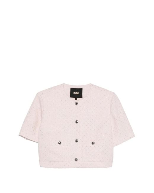Maje Pink Sequin-Embellished Tweed Jacket