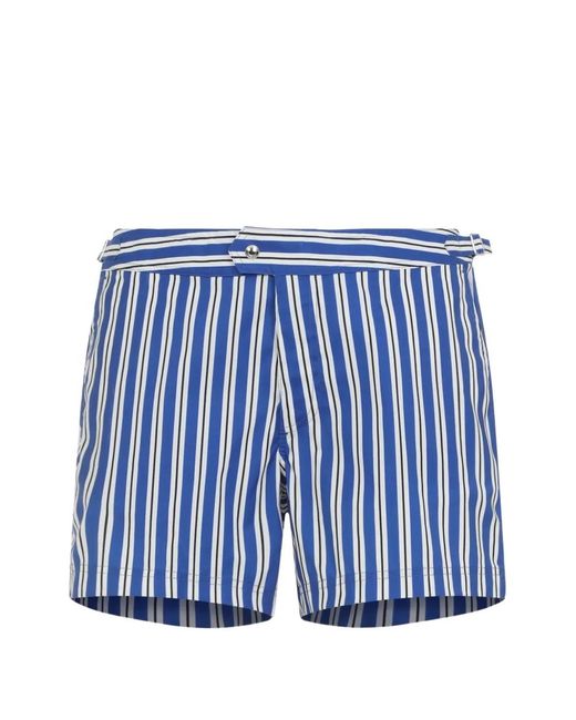 Tom Ford Blue And Lightweight Nylon Swim Shorts With Regimental Striped Print And Waist Straps for men