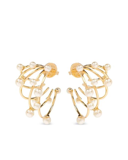 Pendientes con perlas artificiales Tory Burch de color Metallic