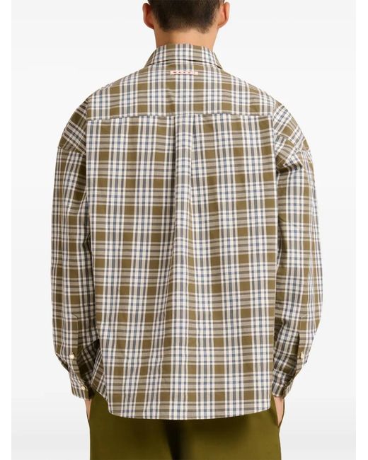 Marni Green Checked-Pattern Long-Sleeve Shirt for men