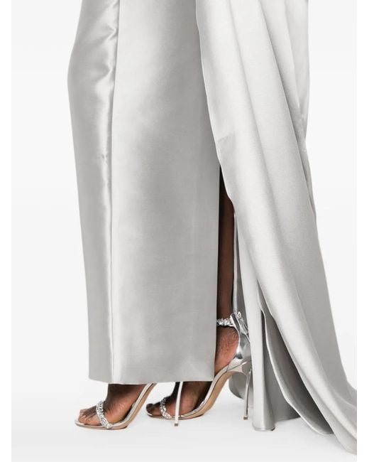 Solace London White Off-Shoulder Draped Gown Maxi Dress