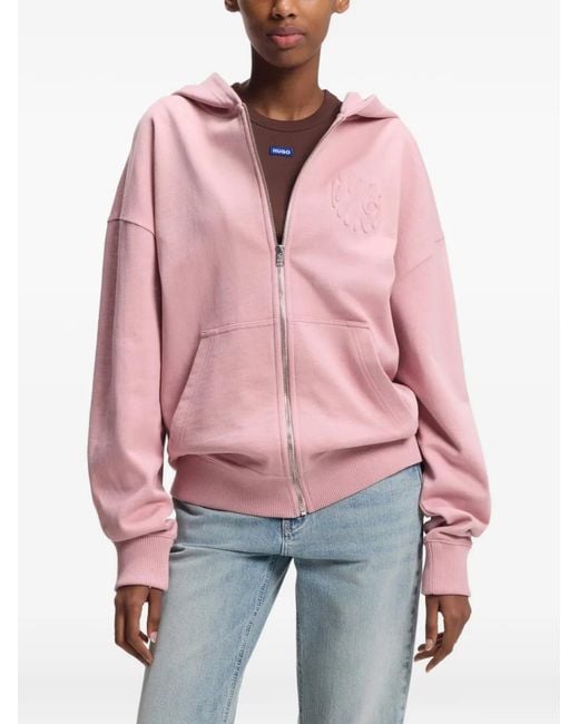 HUGO Pink Embossed Zip-Up Hoodie