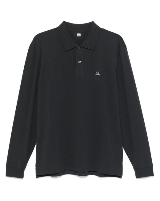 C P Company Black Piqué Polo Shirt With Logo Patch for men