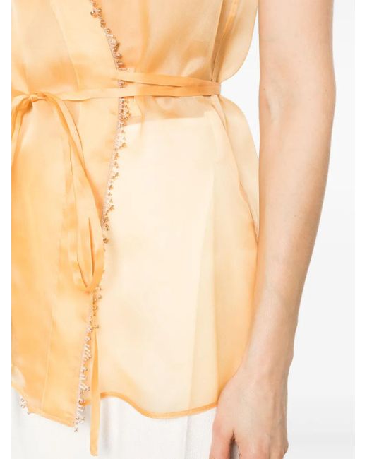 Fabiana Filippi Yellow Gilet En Soie À Ornements De Perles