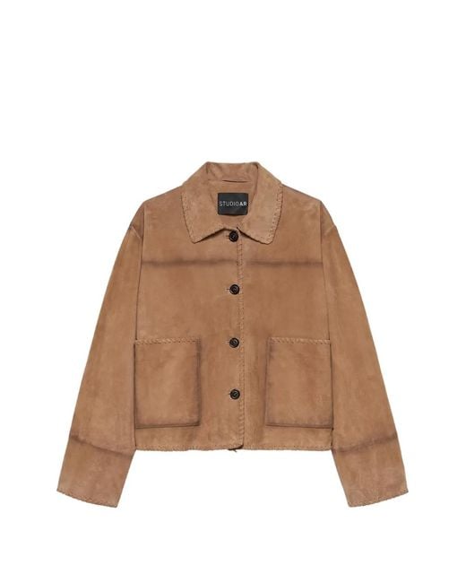 STUDIO AR Brown Long-Sleeve Suede-Leather Jacket