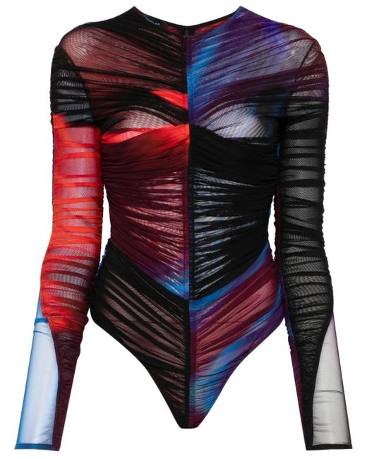 Mugler シャーリング メッシュ ボディスーツ ブルー | Lyst