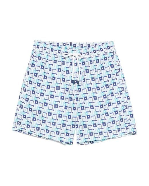 Fiorio Milano Blue Geometric-Print Swim Shorts for men