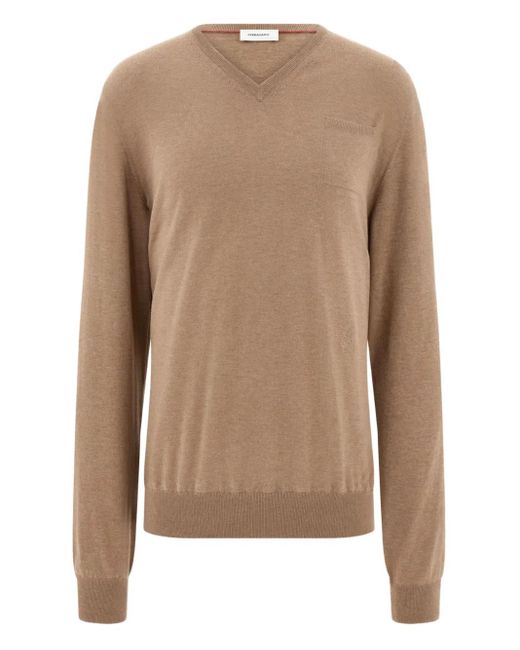 Ferragamo Brown V-Neck Sweater With Pocket Detail for men