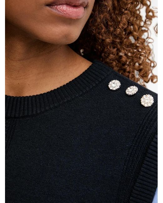 Morgan Blue Crystal-Embellished Cable-Knit Sweater Vest