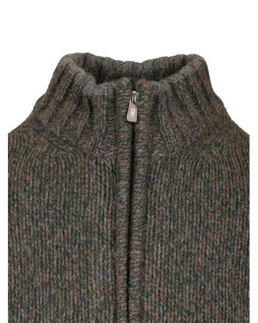 Fedeli Green Zipped Cardigan for men