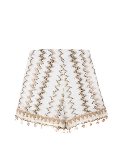 PHO® Firenze White Geometric-Pattern Pendant-Detail Shorts